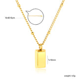 Gold Brick Pendant 0.4 Side Pearl Chain 40+5cm+6mm Round Tag Gold