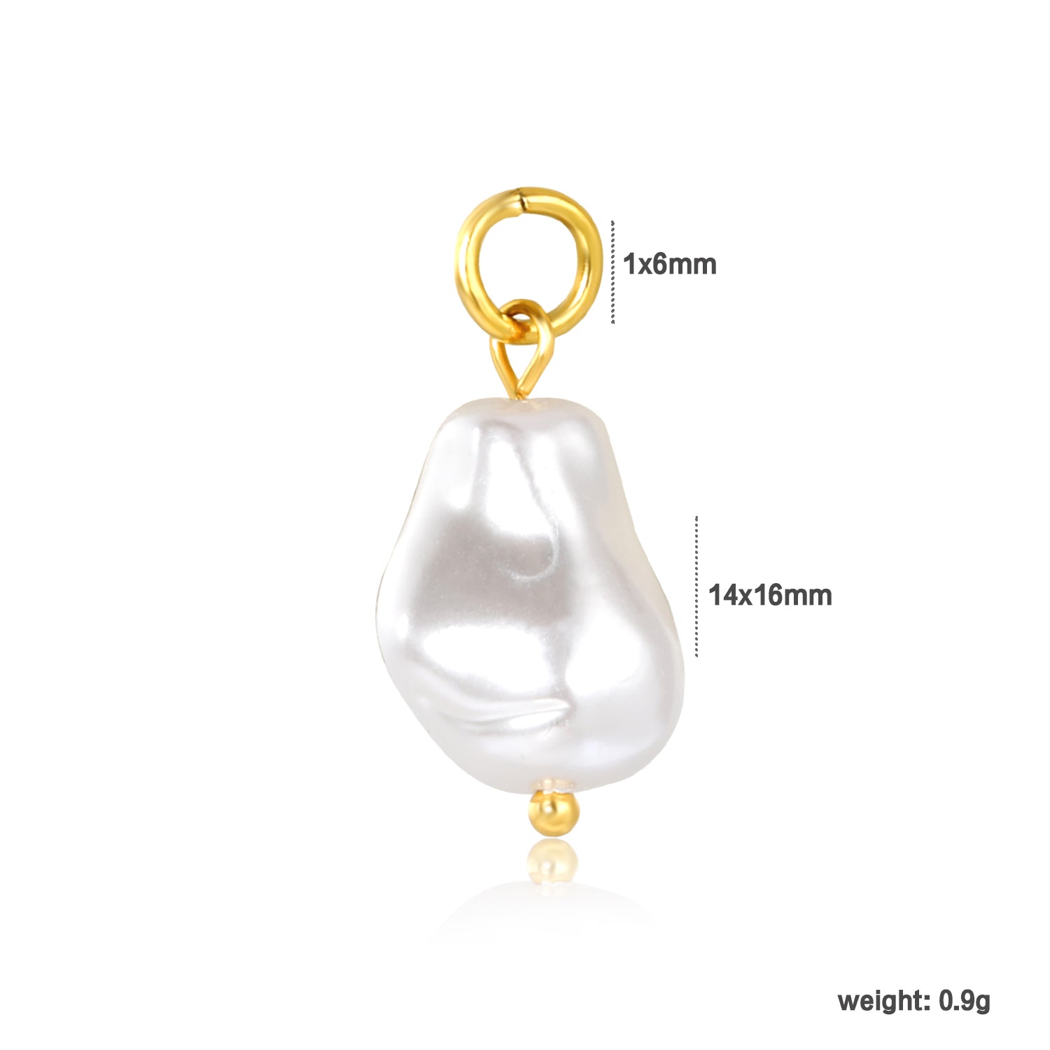 Oval-shaped teardrop imitation pearl 12x20mm clasp 1x6 open ring accessory, gold (no necklace) asonjewelry