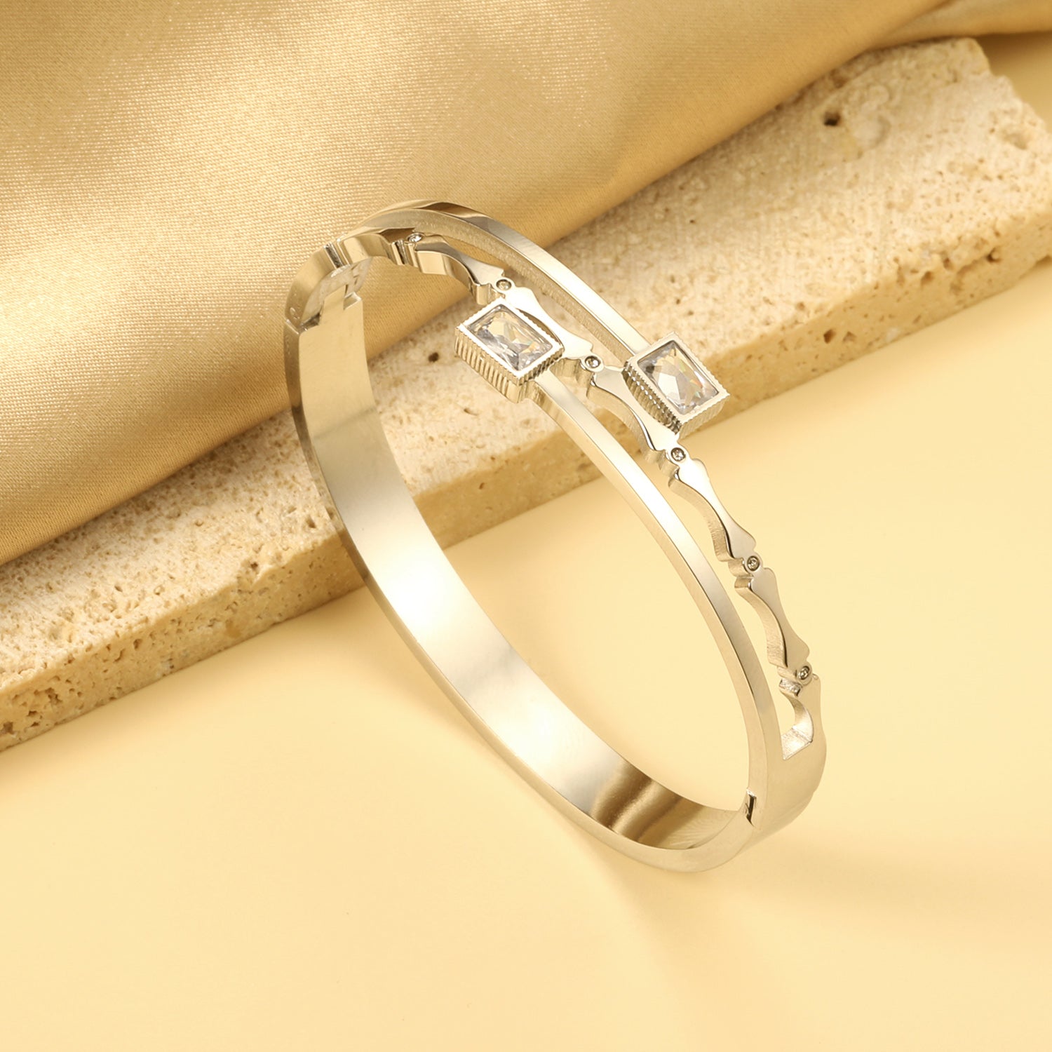 Personalized bamboo bracelet with 2 diamonds asonjewelry