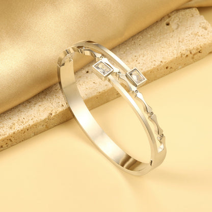 Personalized bamboo bracelet with 2 diamonds asonjewelry