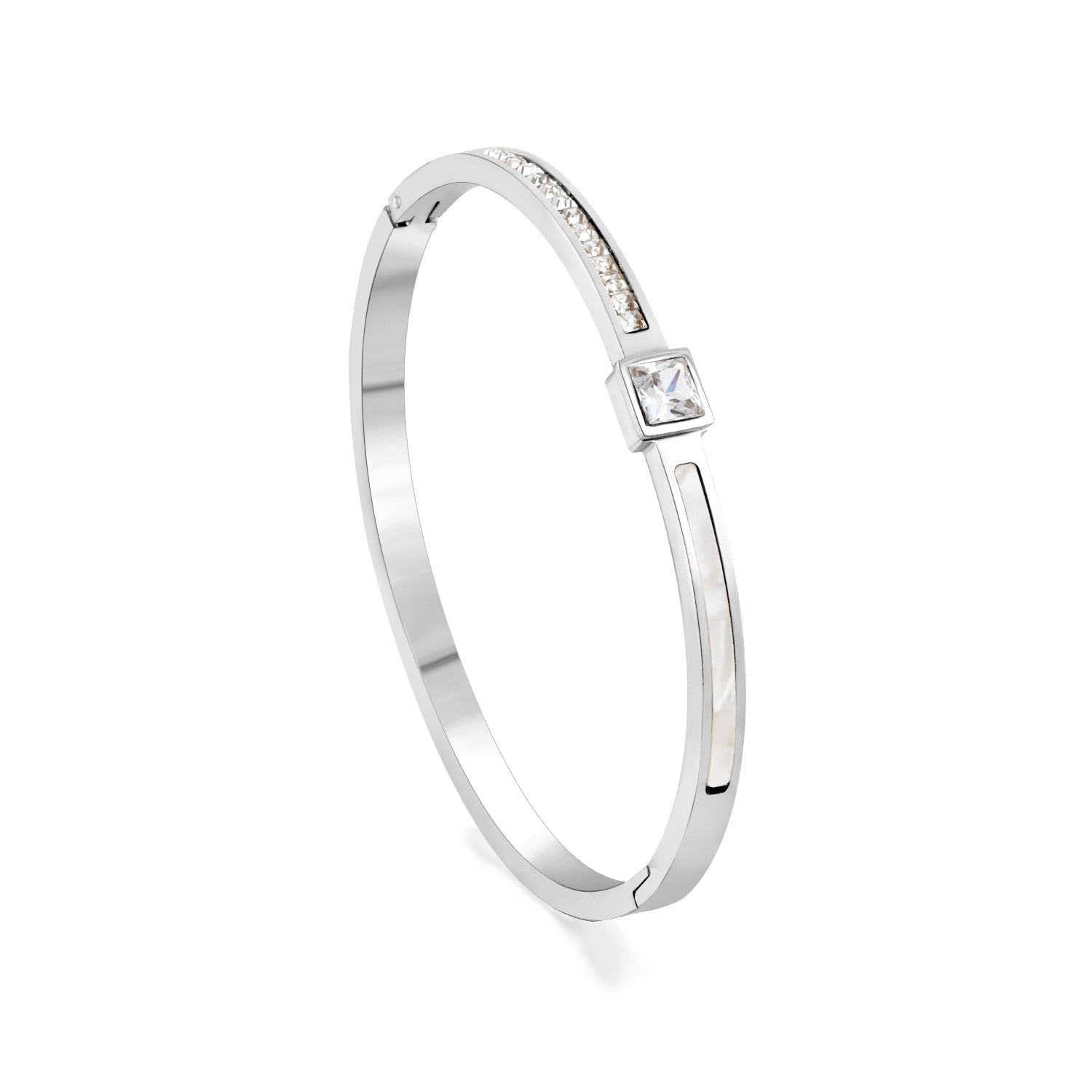 Bracelet combining two rectangular shells & diamond-set surfaces asonjewelry