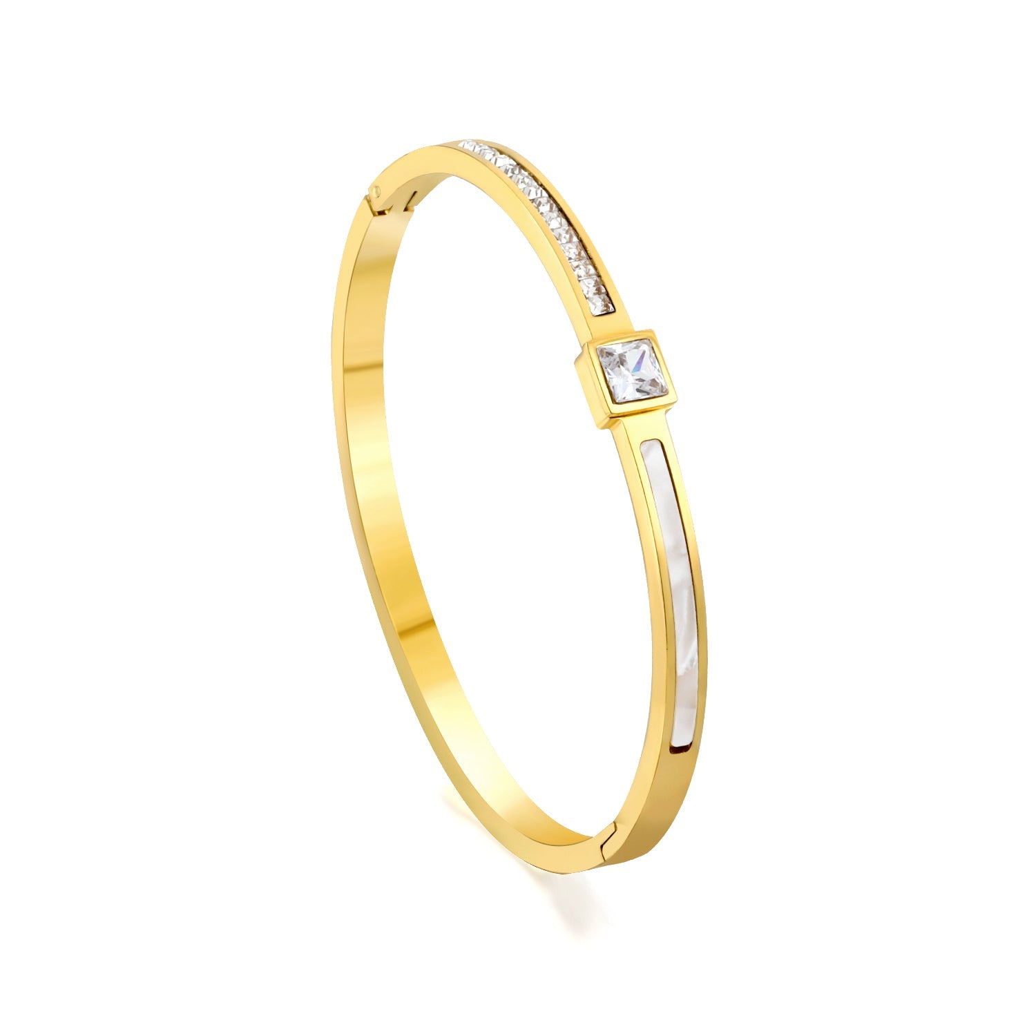 Bracelet combining two rectangular shells & diamond-set surfaces asonjewelry