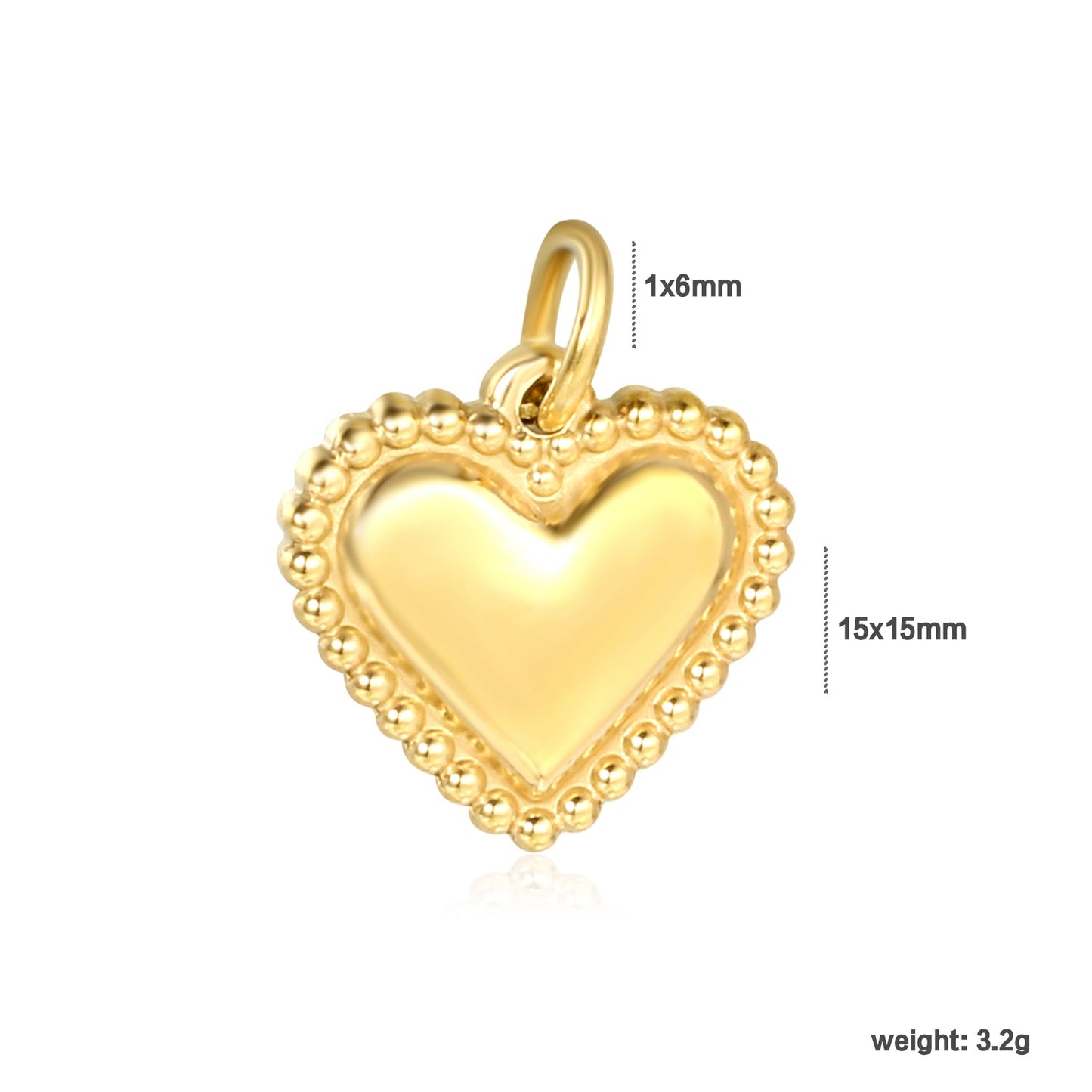 Heart-shaped 15x15mm clasp with 1x6 open ring, gold-colored accessory (no necklace) asonjewelry