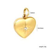 Eight-pointed star with diamond-studded heart-shaped 14x14mm clasp with 1x6 open ring, gold-colored accessory (no necklace)