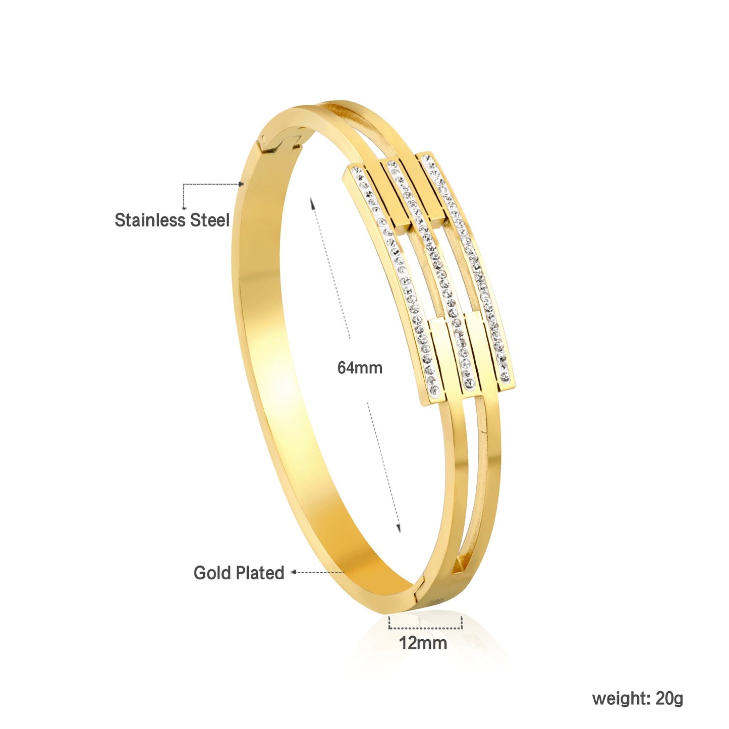 Hard bracelet with three small diamond-set bars asonjewelry