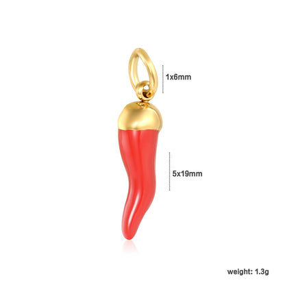 Red chili pepper 5x19mm clasp 1x6 open ring accessory, gold (no necklace) asonjewelry