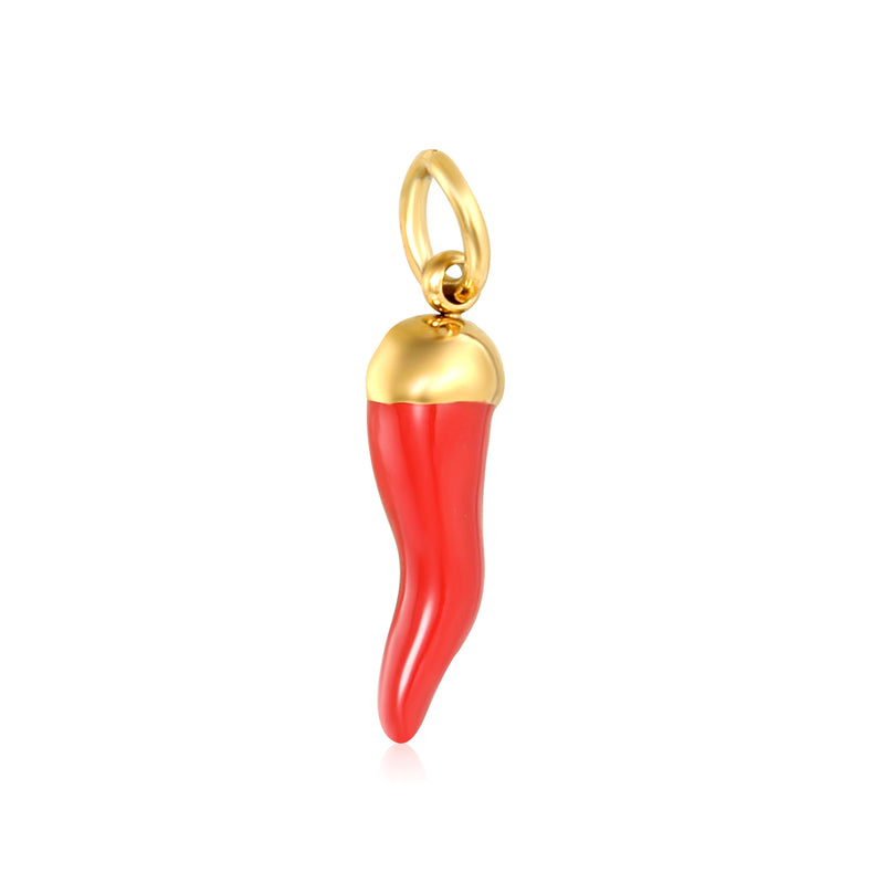 Red chili pepper 5x19mm clasp 1x6 open ring accessory, gold (no necklace)
