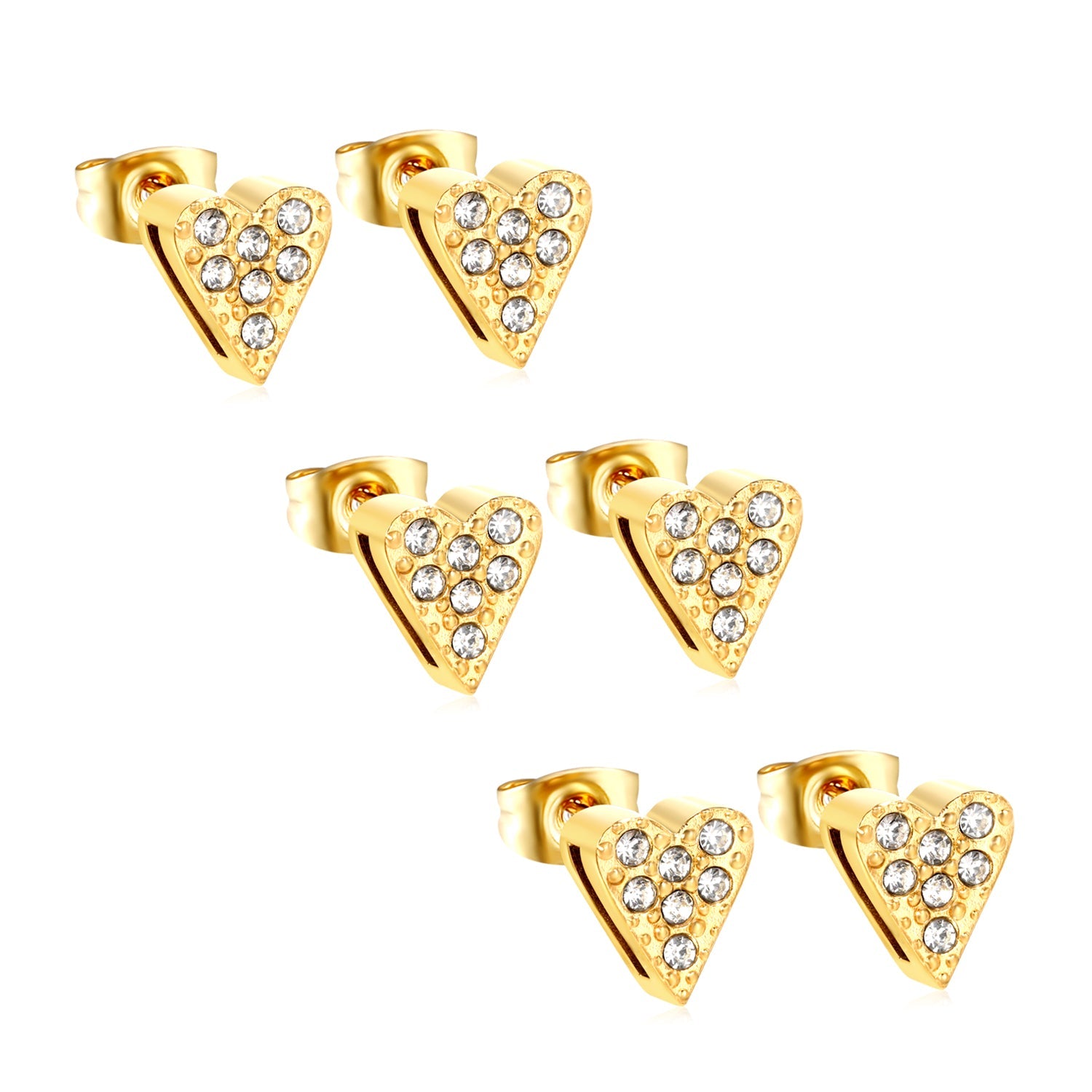 3 pairs of 8*9mm heart-shaped white diamond stud earrings Gold asonjewelry