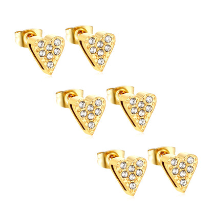3 pairs of 8*9mm heart-shaped white diamond stud earrings Gold asonjewelry