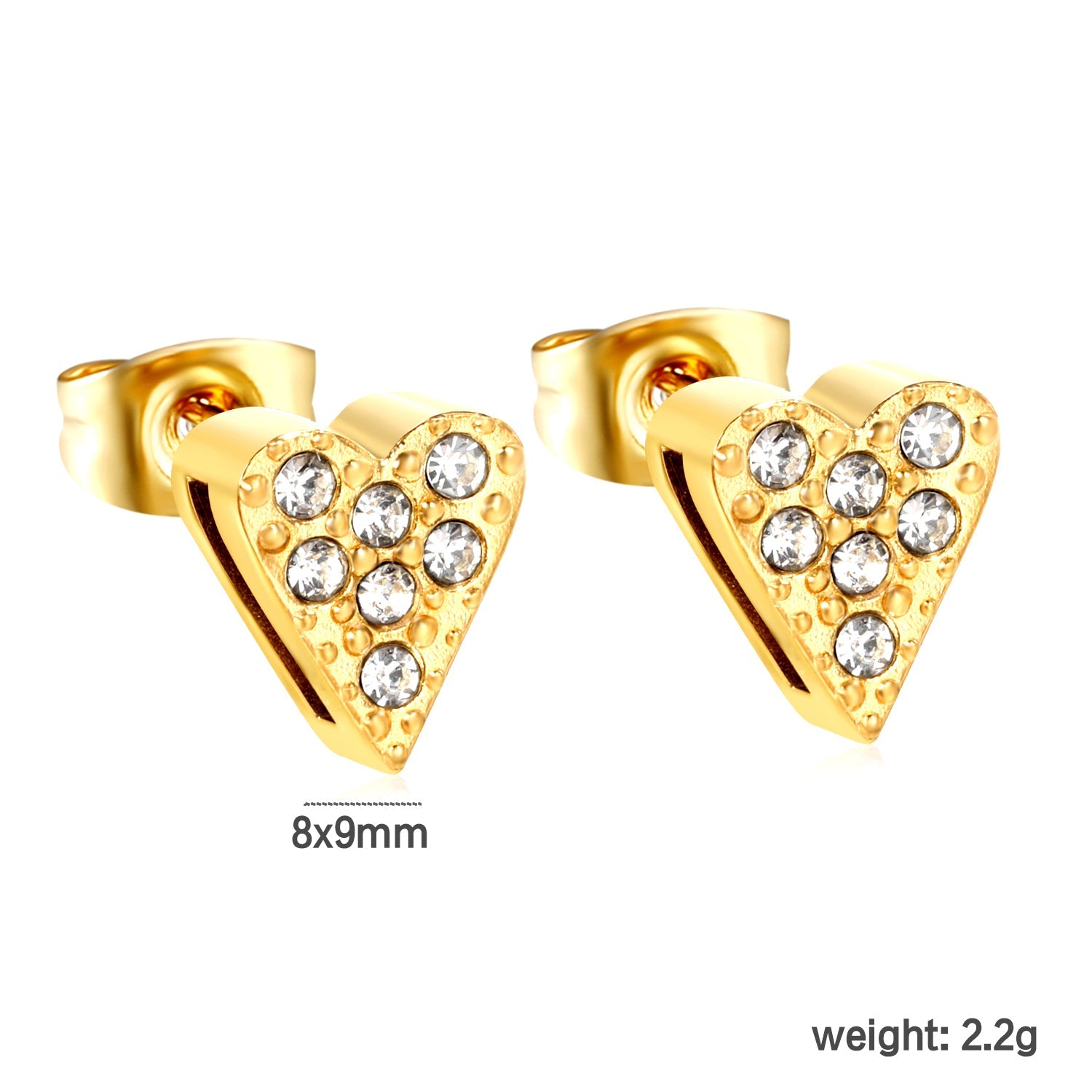 3 pairs of 8*9mm heart-shaped white diamond stud earrings Gold asonjewelry