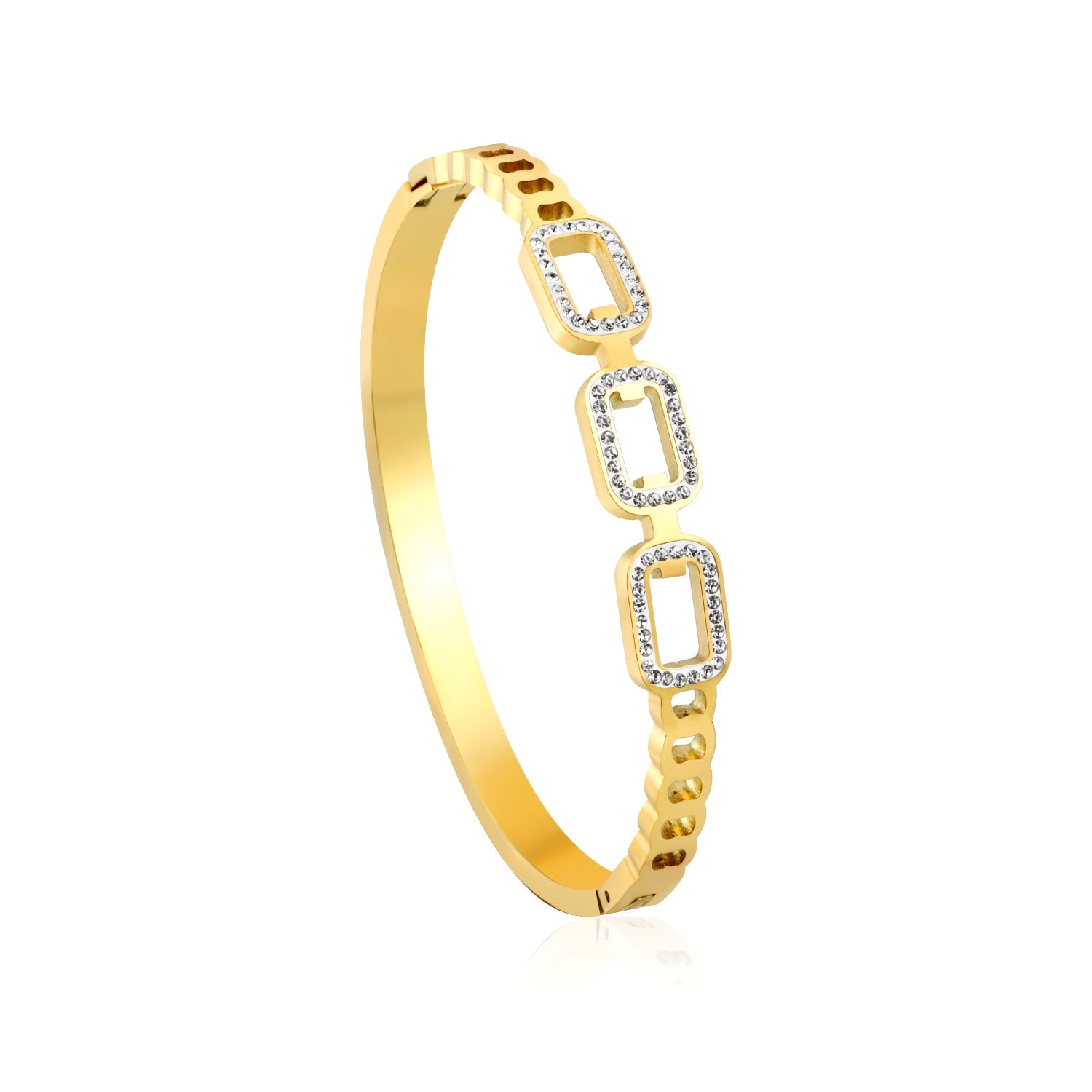 Rigid square bracelet with three strands of small diamonds asonjewelry