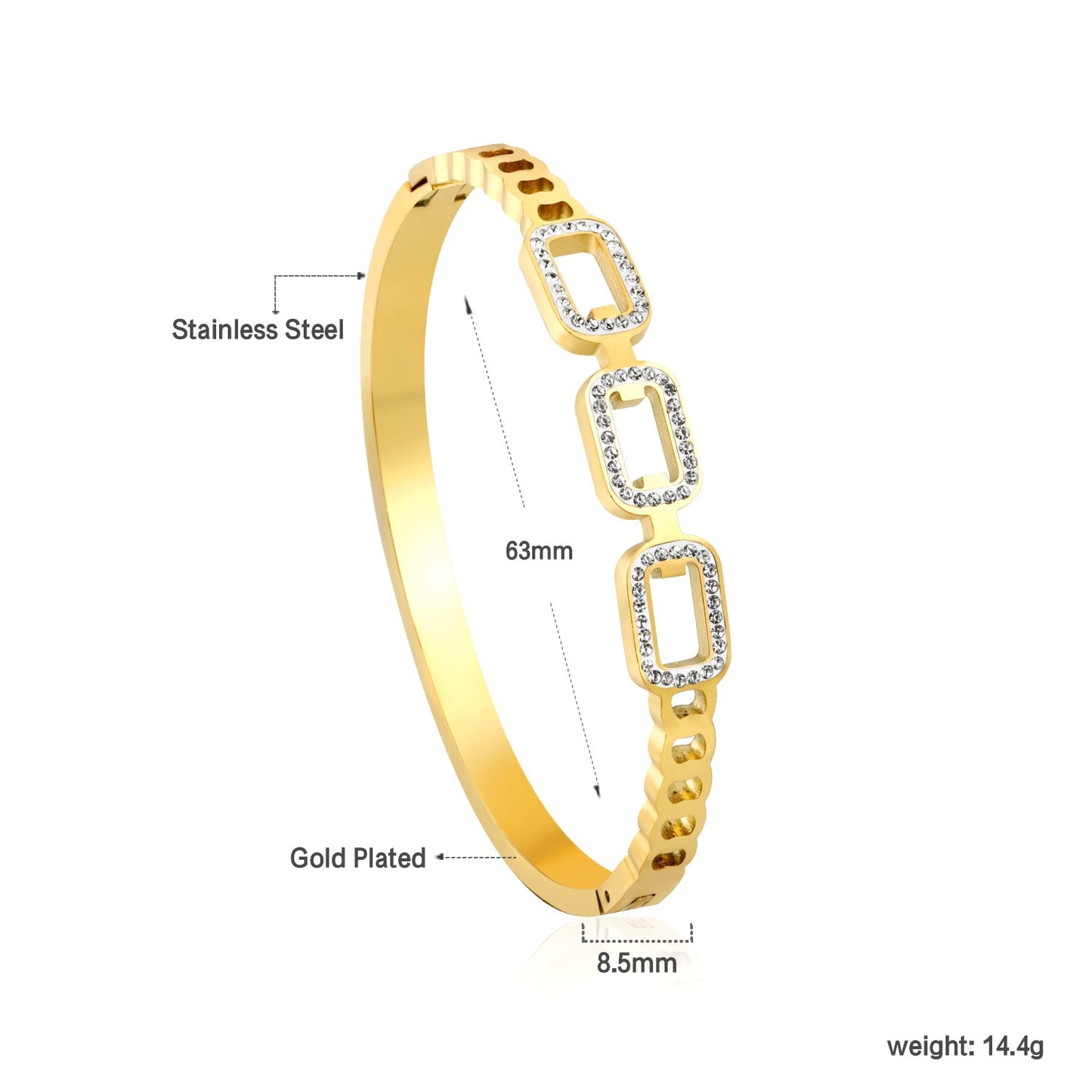 Rigid square bracelet with three strands of small diamonds asonjewelry