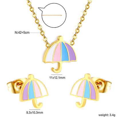 Umbrella set steel color/golden stud earrings: 9.3*10.3mm pendant: 11*12.1mm0.3 cross chain 42+5cm+6mm round plate asonjewelry