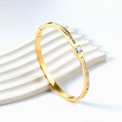 Bracelet combining two rectangular shells & diamond-set surfaces asonjewelry