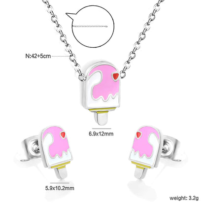 Ice-cream Set Steel / Gold Earrings: 5.9*10.2mm Pendant: 6.9*12mm 0.3 Cross Chain 42+5cm+6mm Round Plaque asonjewelry