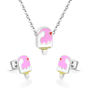 Ice-cream Set Steel / Gold Earrings: 5.9*10.2mm Pendant: 6.9*12mm 0.3 Cross Chain 42+5cm+6mm Round Plaque