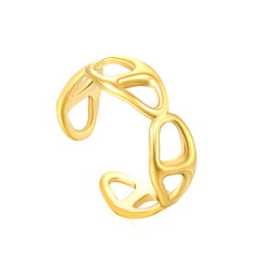 Grid Pattern Stainless Steel Open Ring - Vintage Industrial Style