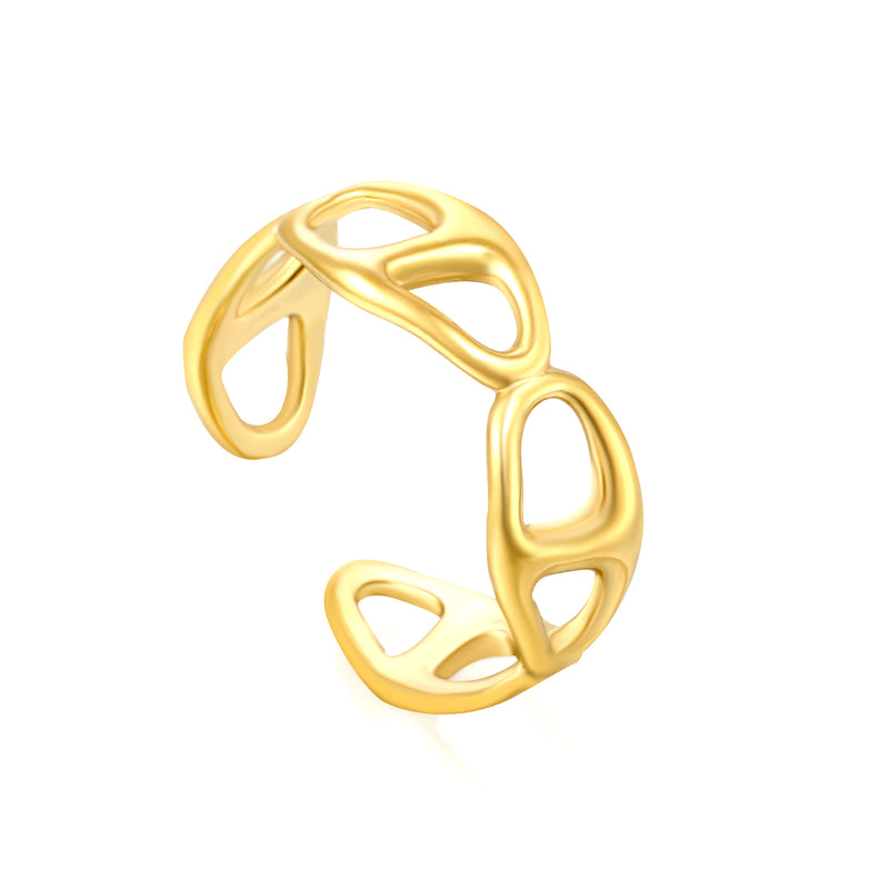 Grid Pattern Stainless Steel Open Ring - Vintage Industrial Style