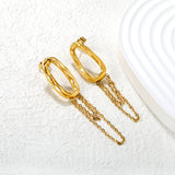 13*25.5mm oval hoop earrings with tassels and chain 19.5*39mm stud earrings Steel color/gold color