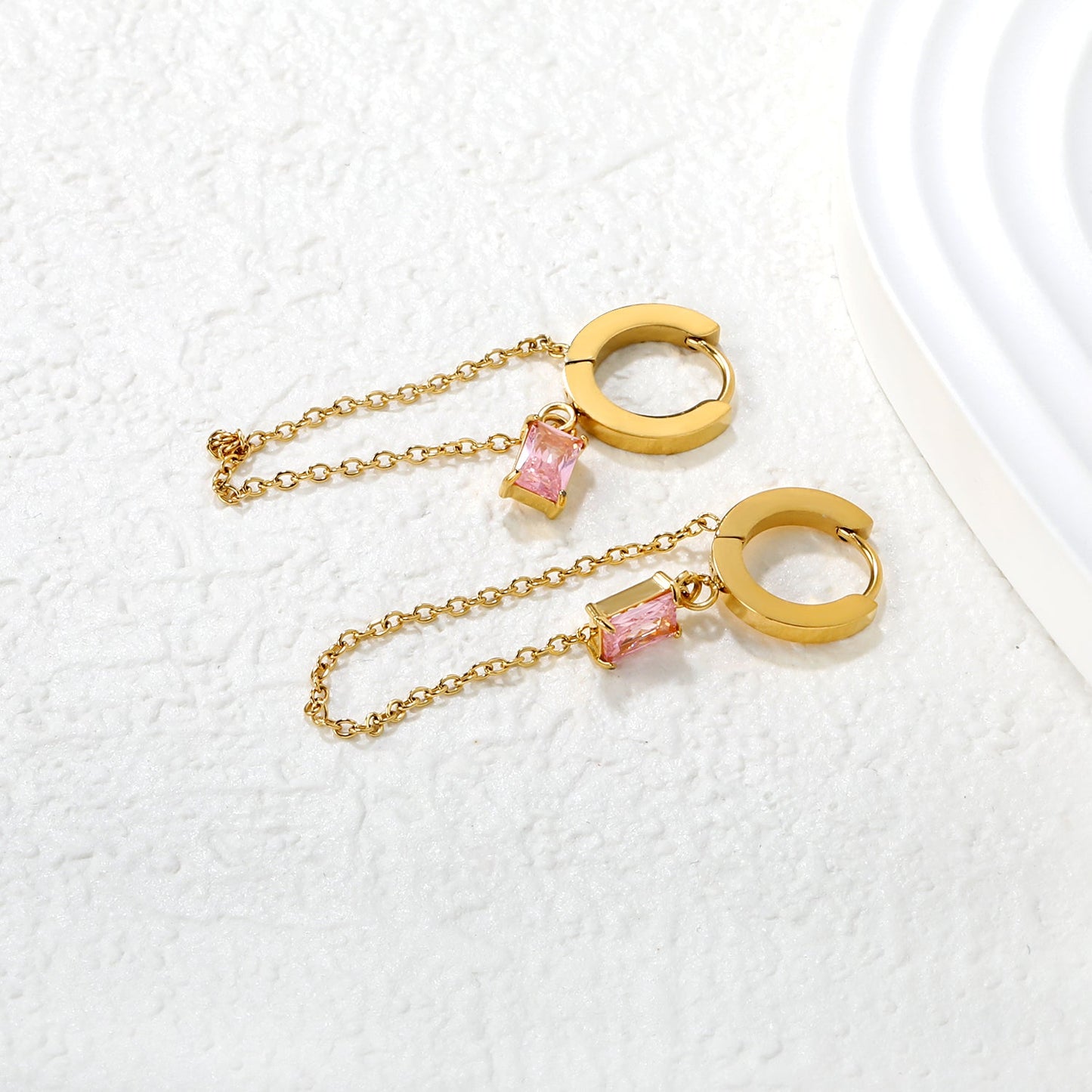 2.0*10mm ear hook 5*7mm white/green/pink/purple zirconia 3.5cm tassel earrings Gold asonjewelry