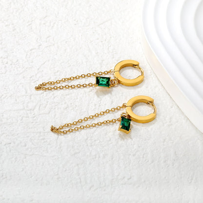 2.0*10mm ear hook 5*7mm white/green/pink/purple zirconia 3.5cm tassel earrings Gold asonjewelry