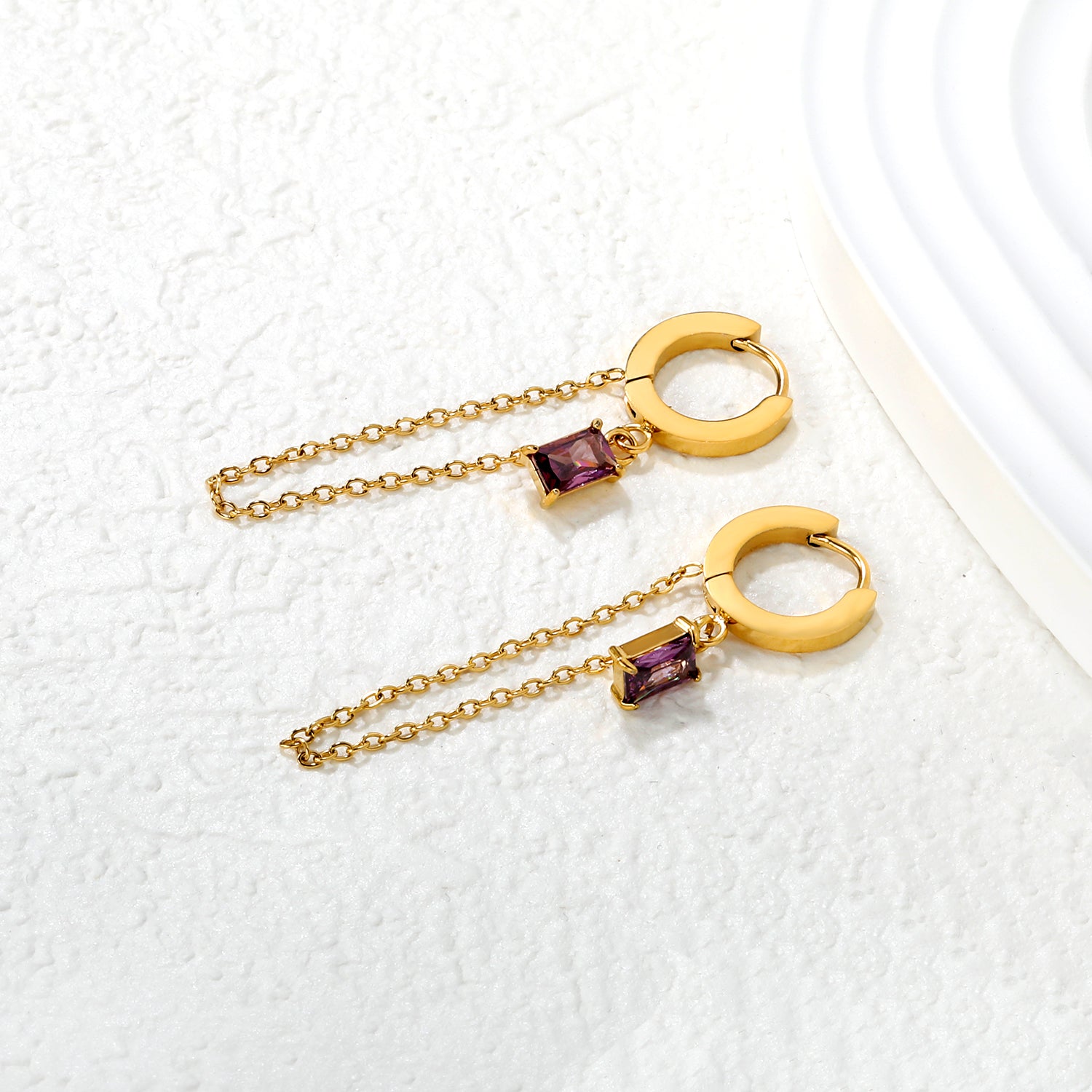 2.0*10mm ear hook 5*7mm white/green/pink/purple zirconia 3.5cm tassel earrings Gold asonjewelry