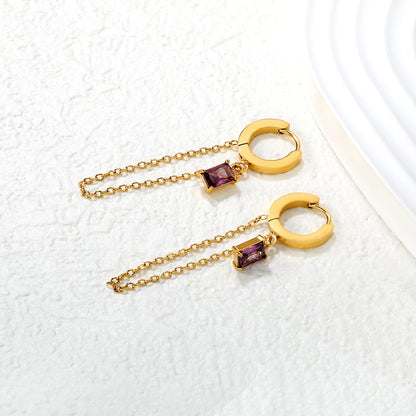 2.0*10mm ear hook 5*7mm white/green/pink/purple zirconia 3.5cm tassel earrings Gold asonjewelry