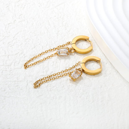 2.0*10mm ear hook 5*7mm white/green/pink/purple zirconia 3.5cm tassel earrings Gold asonjewelry