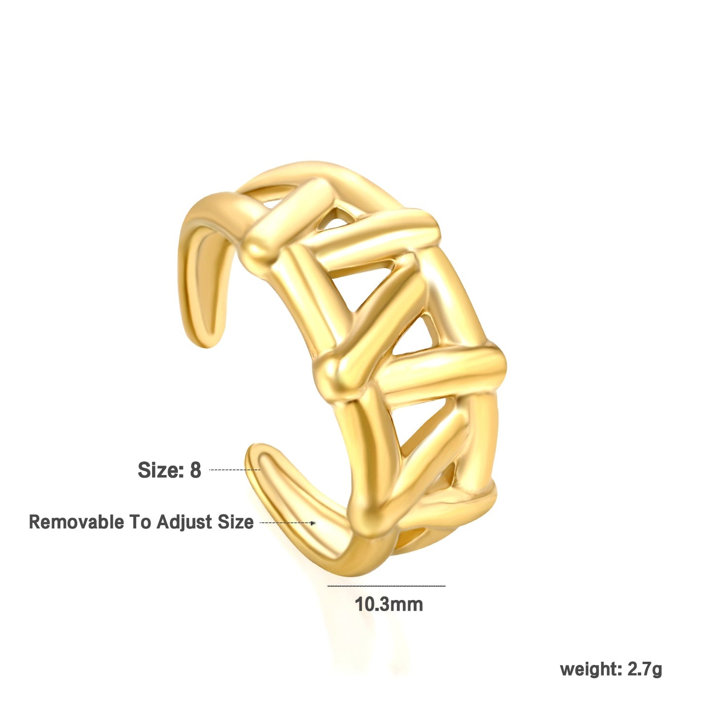 Heart-Shaped SS Open Ring - Romantic Gold-Tone Hollow Motif asonjewelry