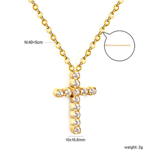 10x16.8mm cross CNC white zirconia pendant 0.3 cross chain 40+5cm+6mm round pendant necklace gold