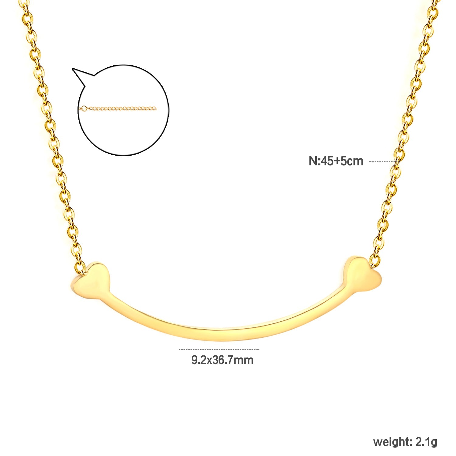 9.2 x 36.7mm curved bone pendant, 0.3mm cross chain 45+5cm, 6mm round tag necklace, gold asonjewelry