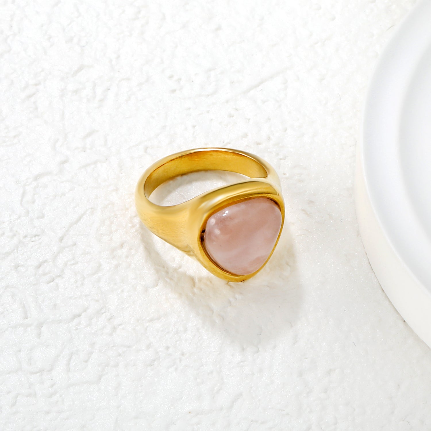 14.5mm high triangular tiger's eye/pink crystal ring, gold ring asonjewelry