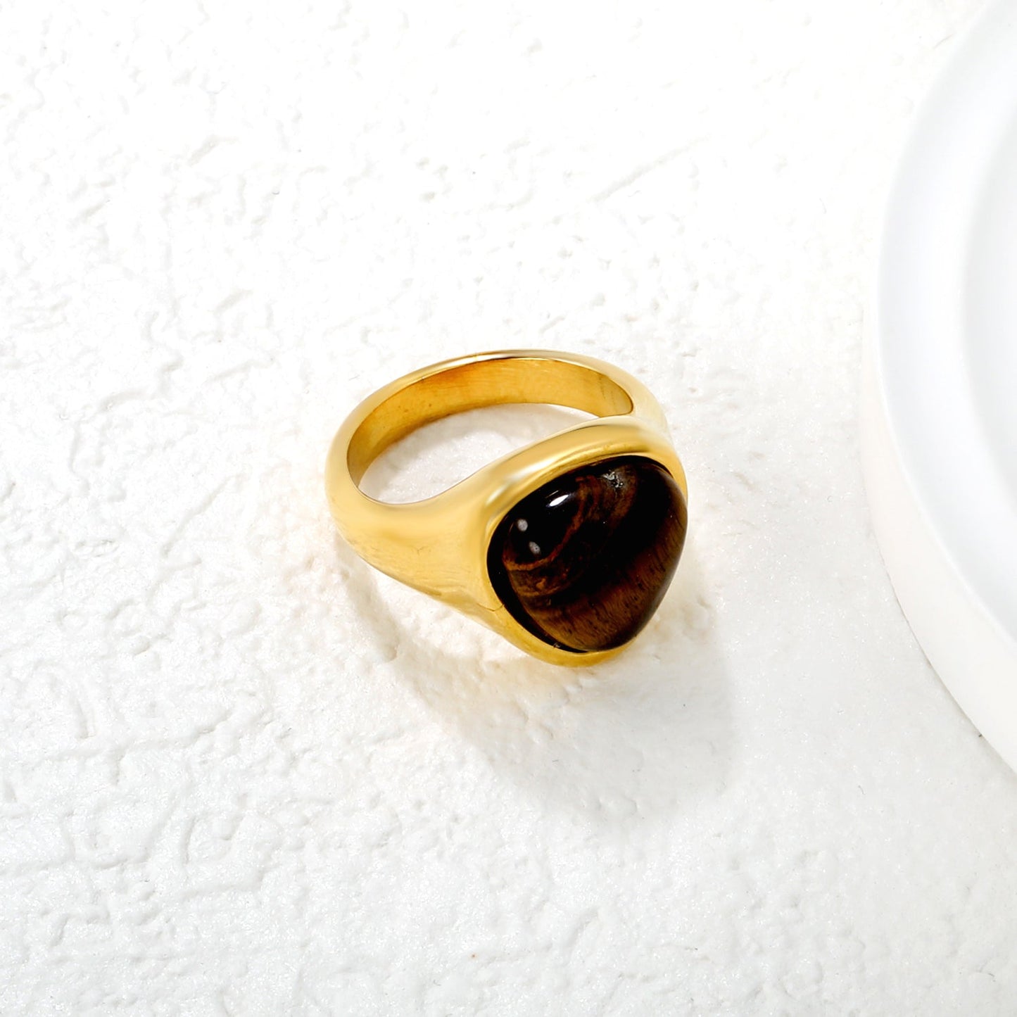 14.5mm high triangular tiger's eye/pink crystal ring, gold ring asonjewelry