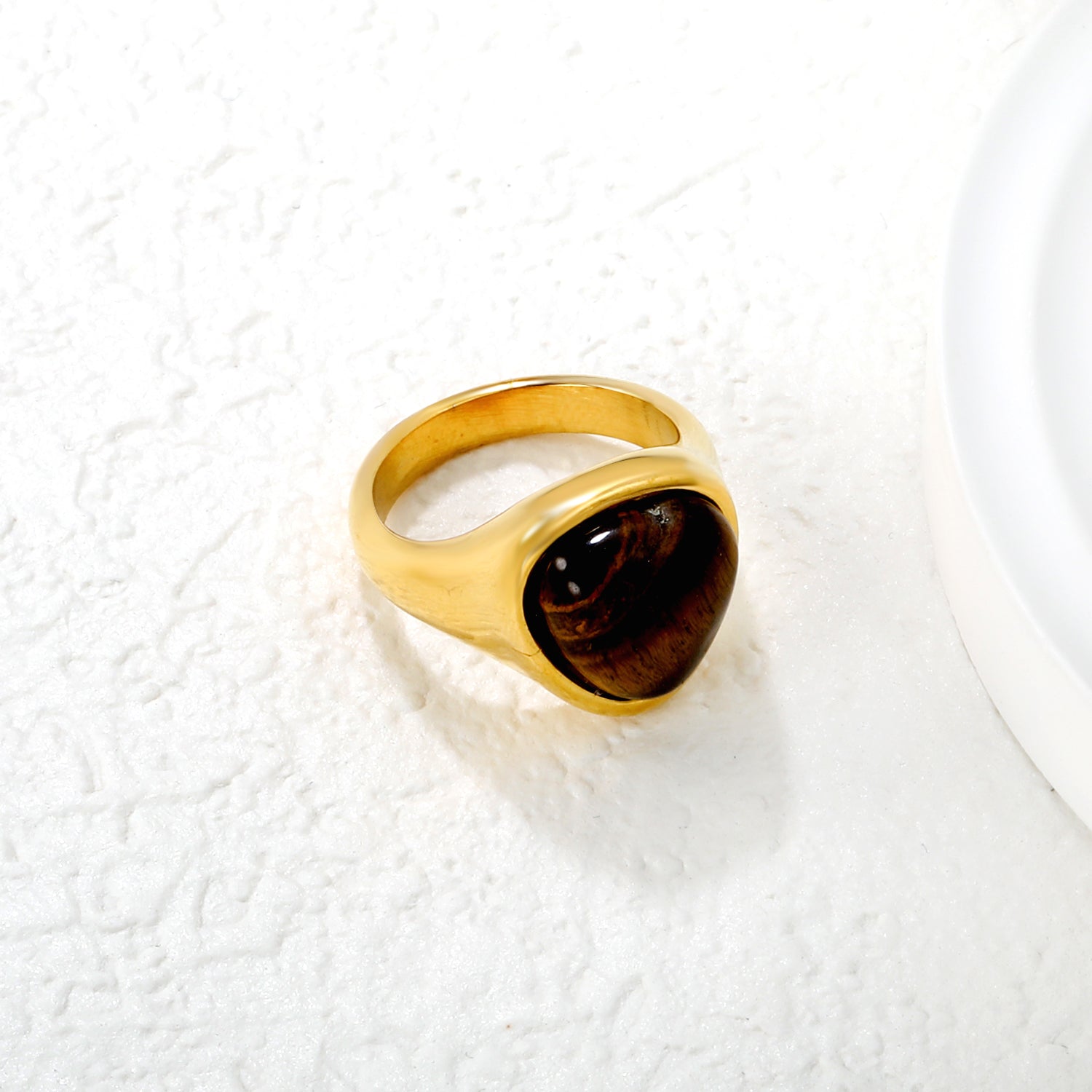 14.5mm high triangular tiger's eye/pink crystal ring, gold ring asonjewelry