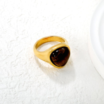 14.5mm high triangular tiger's eye/pink crystal ring, gold ring asonjewelry
