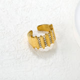 13mm Gold Open Ring with Organ - Shaped Band & White / Emerald Diamond Accents