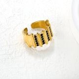 13mm Gold Open Ring with Organ - Shaped Band & White / Emerald Diamond Accents