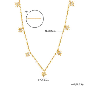 7.7 x 8.5 mm eight-pointed star accessory (5 white zirconia stones) 0.3 cross chain 40+5 cm + 6 mm round pendant necklace gold