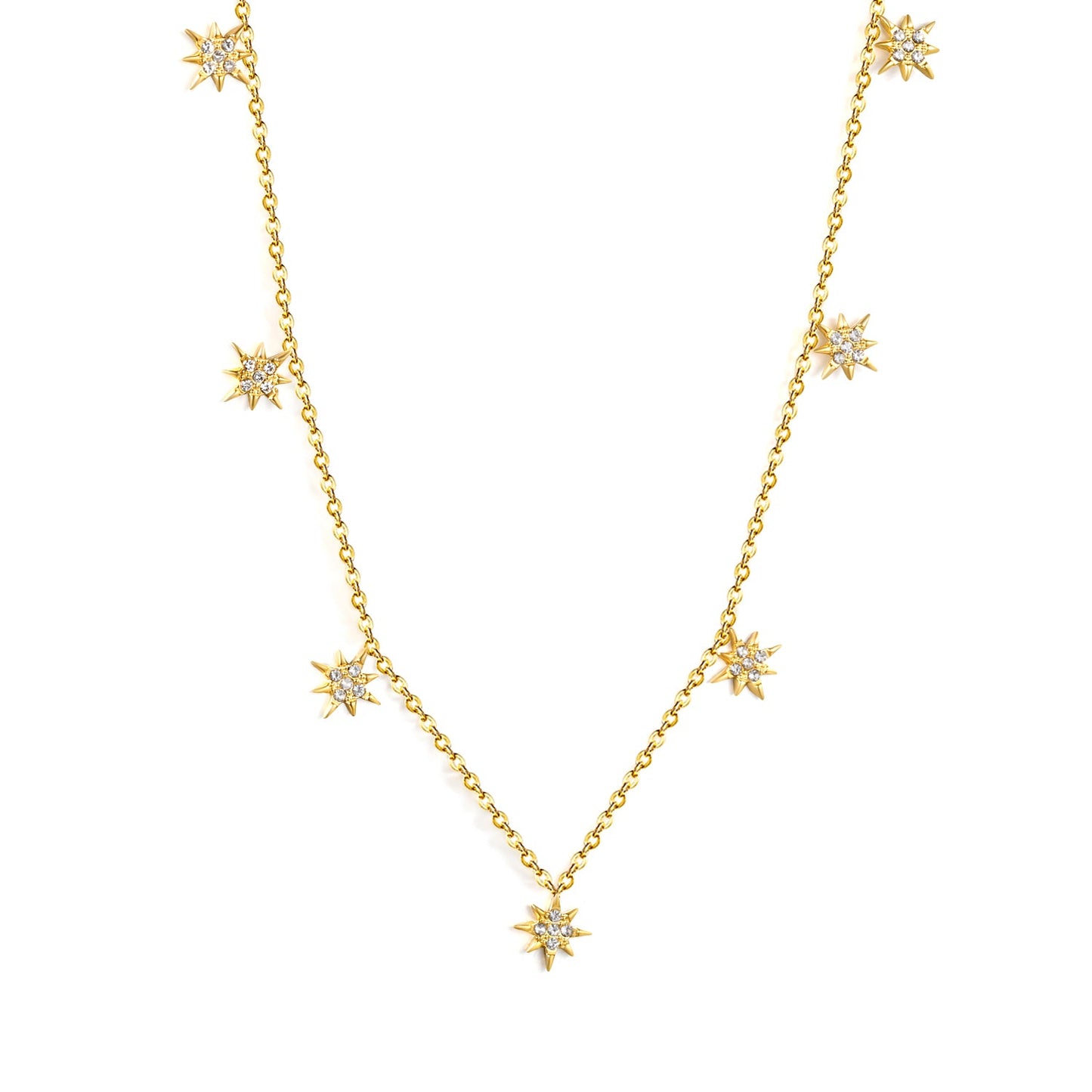 7.7 x 8.5 mm eight-pointed star accessory (5 white zirconia stones) 0.3 cross chain 40+5 cm + 6 mm round pendant necklace gold asonjewelry