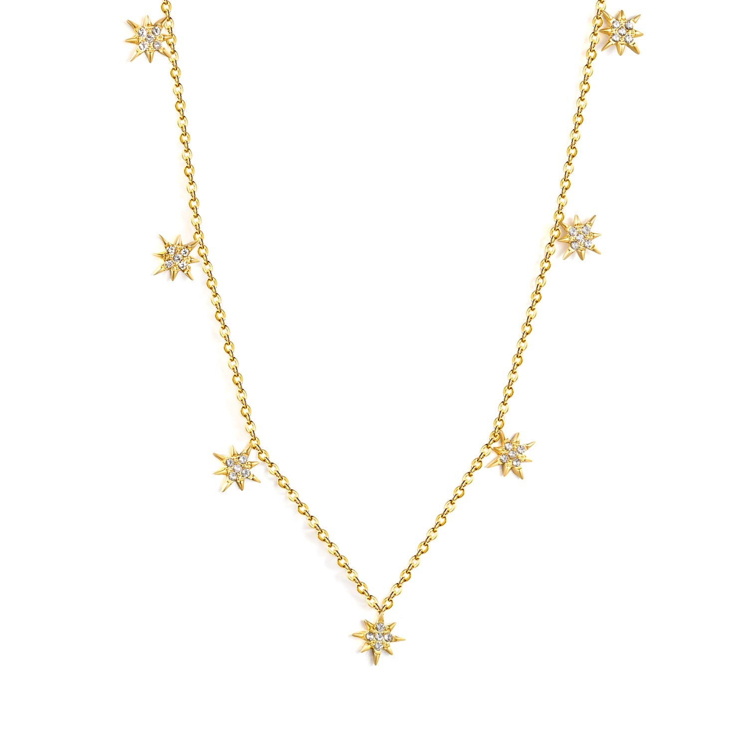 7.7 x 8.5 mm eight-pointed star accessory (5 white zirconia stones) 0.3 cross chain 40+5 cm + 6 mm round pendant necklace gold asonjewelry