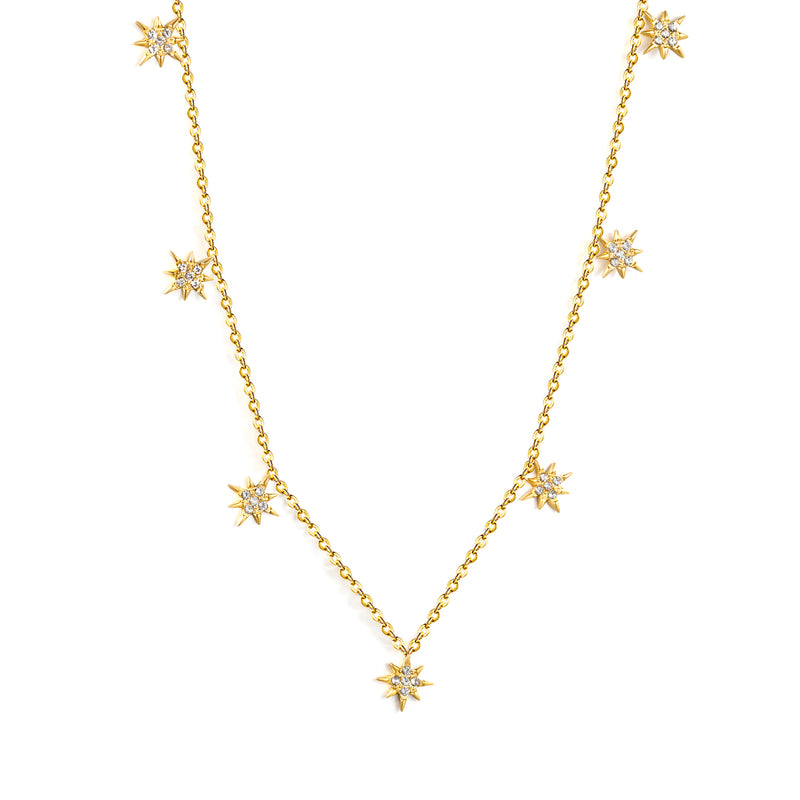 7.7 x 8.5 mm eight-pointed star accessory (5 white zirconia stones) 0.3 cross chain 40+5 cm + 6 mm round pendant necklace gold