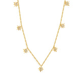 7.7 x 8.5 mm eight-pointed star accessory (5 white zirconia stones) 0.3 cross chain 40+5 cm + 6 mm round pendant necklace gold