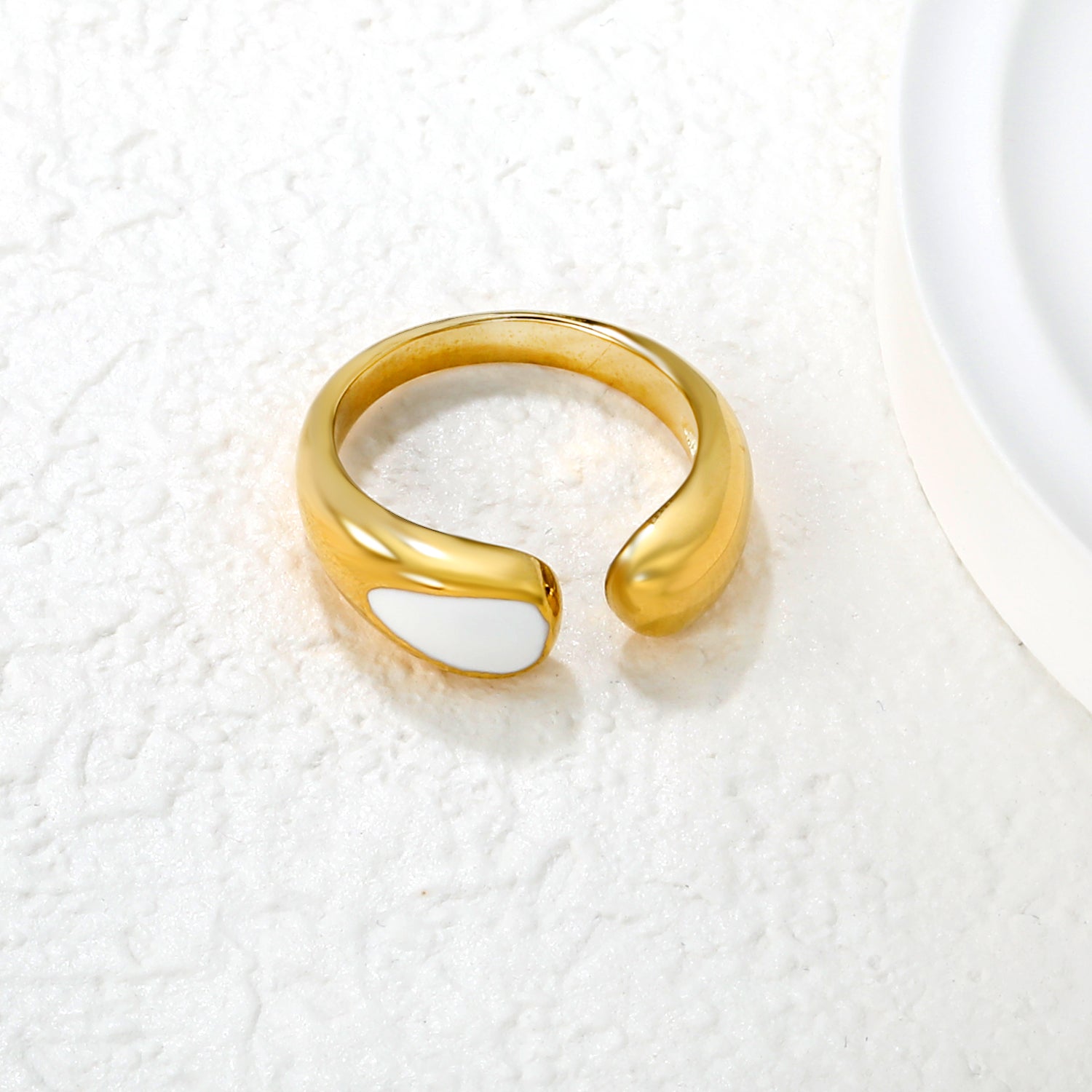 6.7mm Gold Open Ring with Geometric Water - Drop & White/ Black Enamel asonjewelry