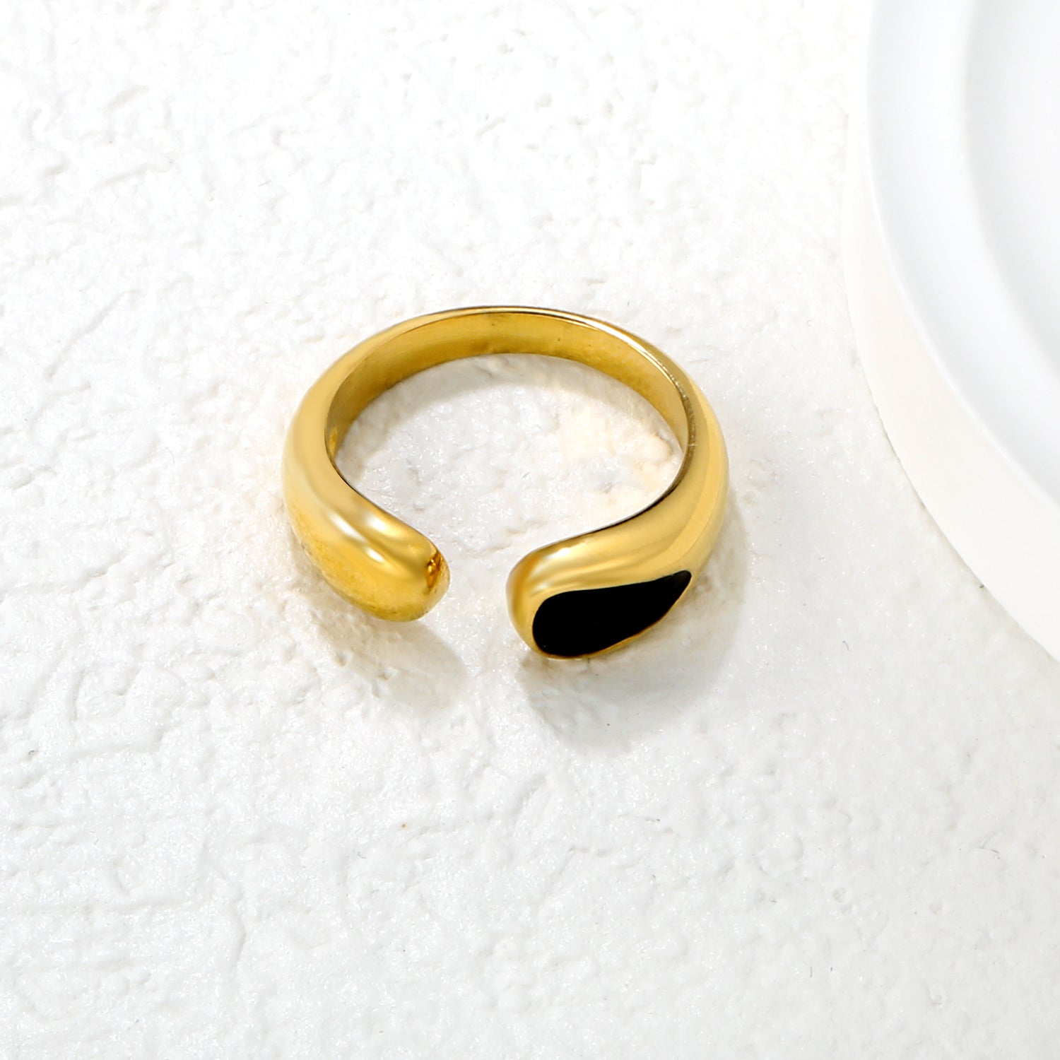 6.7mm Gold Open Ring with Geometric Water - Drop & White/ Black Enamel asonjewelry