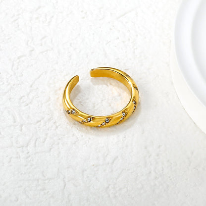 3.7mm Gold Open Ring with Twisted Band & White Diamond /Emerald Accents asonjewelry