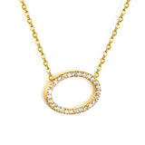 15 x 11.2mm oval CNC white zirconia pendant 0.3 cross chain 43+5cm + 6mm round tag necklace gold