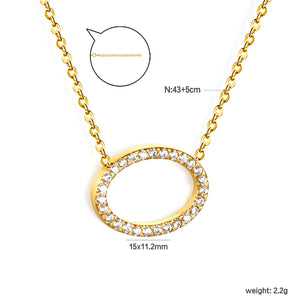 15 x 11.2mm oval CNC white zirconia pendant 0.3 cross chain 43+5cm + 6mm round tag necklace gold