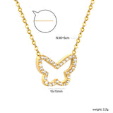 15x13mm butterfly CNC white zirconia pendant 0.3 cross chain 40+5cm+6mm necklace gold