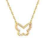 15x13mm butterfly CNC white zirconia pendant 0.3 cross chain 40+5cm+6mm necklace gold
