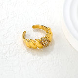 9.5mm Gold Open Ring with Croissant - shaped Setting and White/Royal Blue/Emerald Diamond Inlays